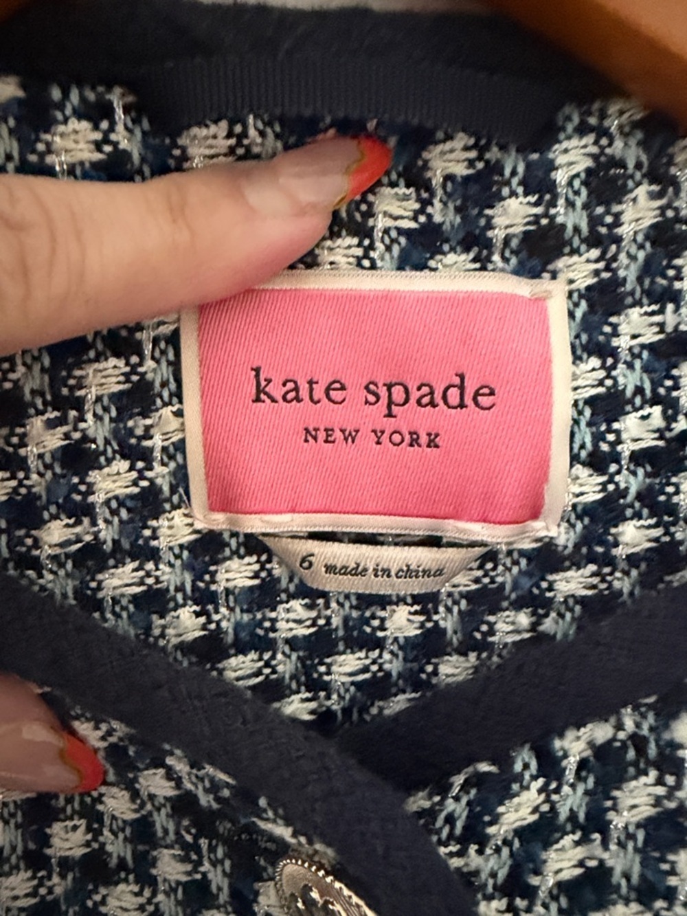 kate spade navy and white tweed blazer - Picture 2 of 14